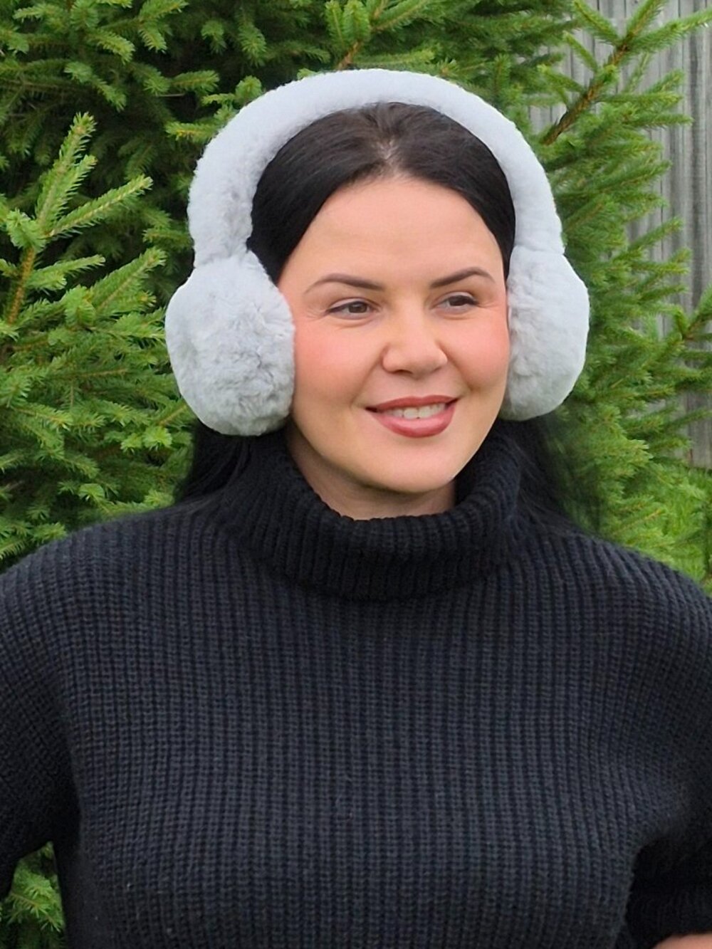 Light Gray Genuine Rabbit Fur Earmuffs, Real Fur Warm Plush Winter Head Warmers - Picture 4 of 7
